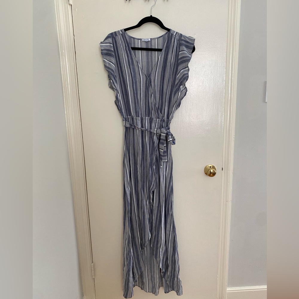Blue Striped High Low Dress